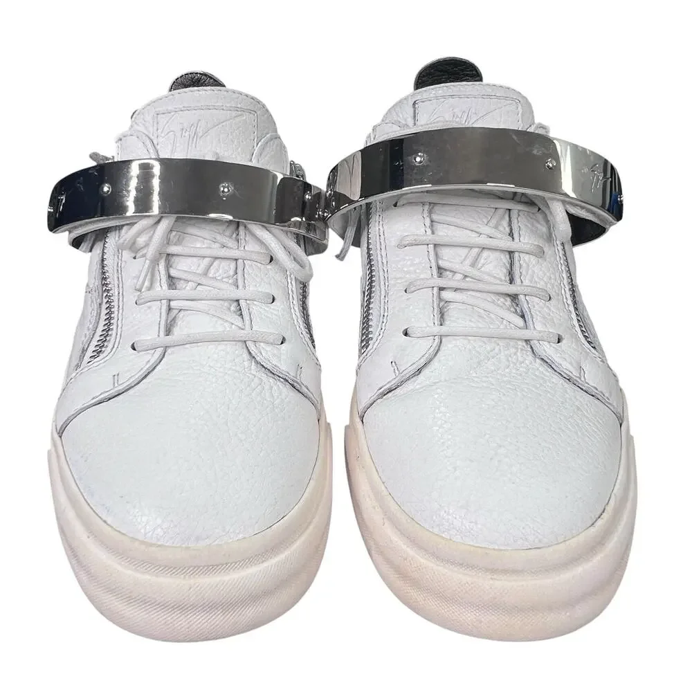 Giuseppe Zanotti White Leather Ski-Buckle Low-Top Sneakers Size 44 US 11